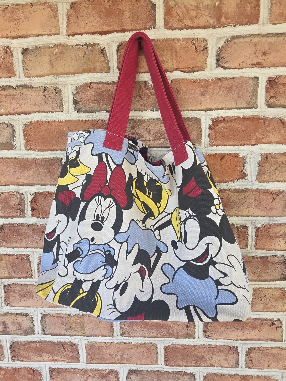 Disney Canvas Tote Bag with Red Handles and Multicolor Minnie Print